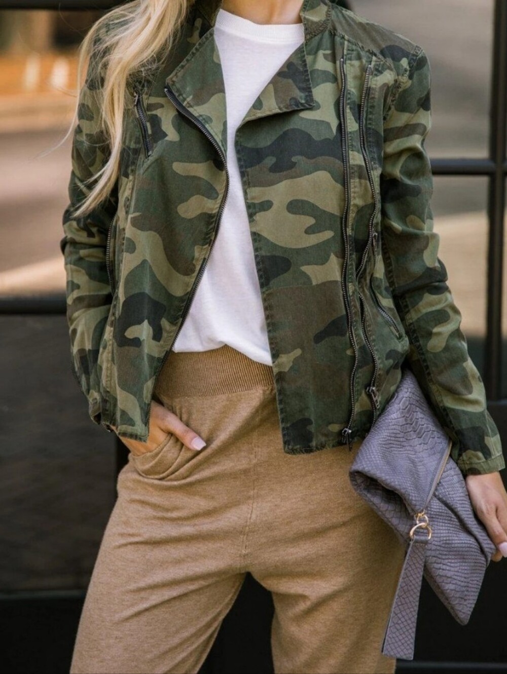 Sz M Blank NYC Olive Camo Utility Jacket